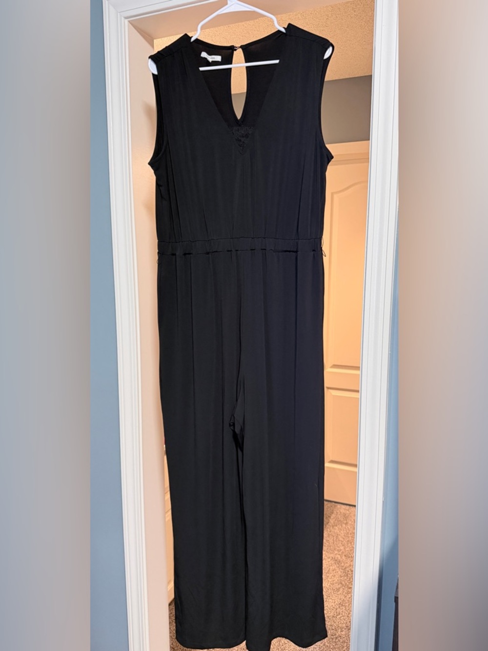 Maurices Black Sleeveless V-Neck Jumpsuit with Lace Trim